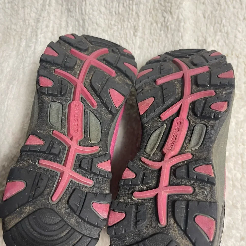 LANDS END Snow Trekker 394044 Pink ,Gray& Black Quilted Ankle Boots SZ8.5B